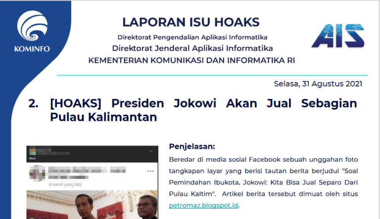 Daftar Isu Hoaks And Disinformasi 31 Agustus 2021 – Ppid Diskominfo Jateng